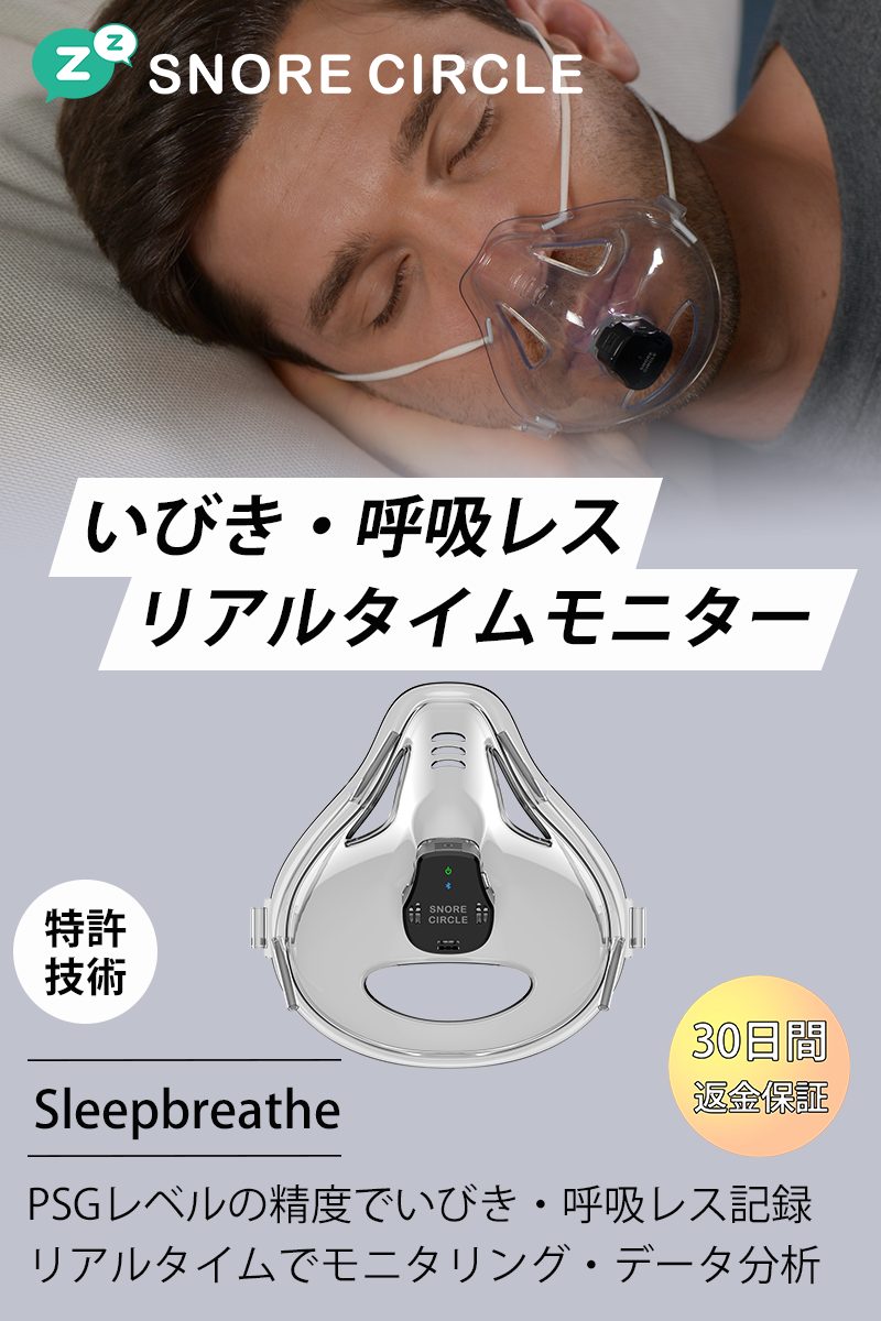 Sleepbreathe
いびき・呼吸レスリアルタイムモニター
PSGレベルの精度でいびき・呼吸レス記録
リアルタイムでモニタリング・データ分析
30日間返金保証
